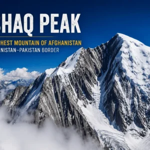 Panoramic aerial view of Noshaq Peak, Afghanistan's highest mountain at 7,492m on the Afghanistan-Pakistan border in the Hindu Kush range.