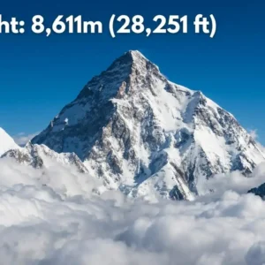 How tall is k2 summit showing its elevation of 8,611 meters and 28,251 feet above sea level