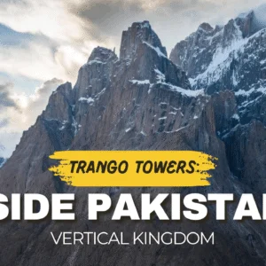 Majestic Trango Towers in Pakistan known as the vertical kingdom with snow-capped granite peaks.